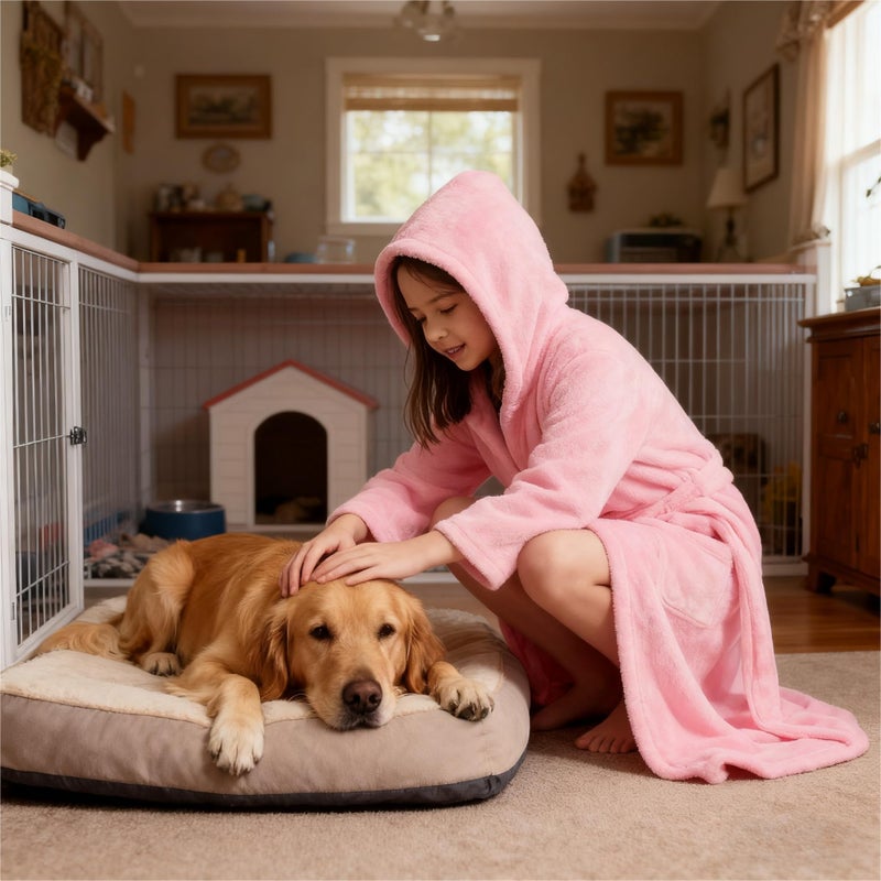 V.&GRIN Girls Fleece Robe, Plush Hooded Soft Fuzzy Warm Fluffy Bathrobe for Kids 5-14 Yearsï¼ˆPink7-8 - Image 3